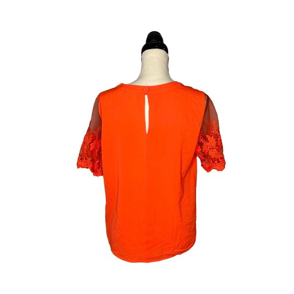 Lulu's Red Sheer Short Sleeve Keyhole Back Blouse Women's Size Medium M - Picture 3 of 7